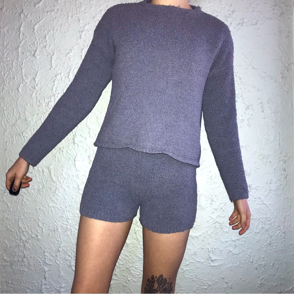 SINCERELY JULES Gray Teddy Lounge Sweater & Shorts Set